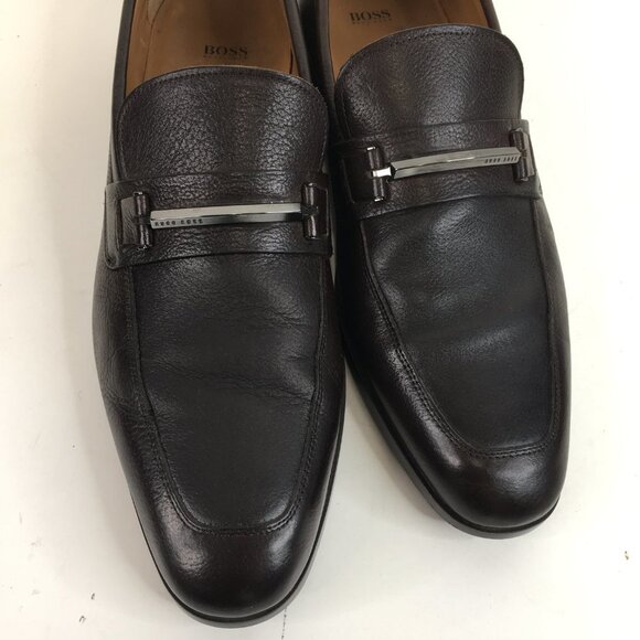 Boss Hugo Boss Portland Brown Pebbled Leather Bit Loafer Size 8 - Picture 3 of 13